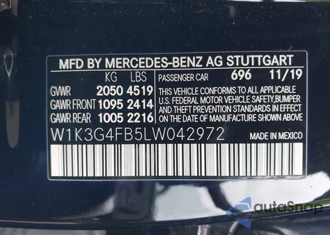 2020 Mercedes-Benz A 220 4Matic из США, поврежденный, VIN W1K3G4FB5LW042972